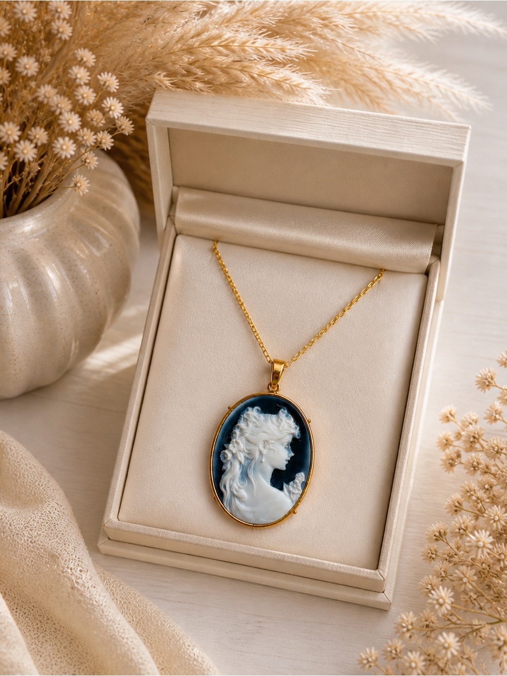 18k Japan gold in 22x30 Blue Cameo Pendant for Women